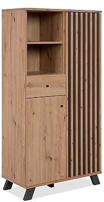 DEINE TANTE EMMA 003528 Kommode Medan 53A Highboard Vitrine Artisan Eiche Nb. / Anthrazit Lamellen ca. 80 x 156 x 40 cm