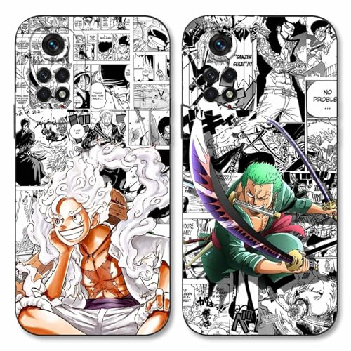 2 Stück Handyhülle für Xiaomi Redmi Note 11S(4G)/ Note 11 Hülle 6.43'' Anime One Piece Luffy Zoro Gear 5 Sun God Nika Muster Design Manga Case Kameraschutz Schutzhülle TPU Silikon Ultra Dünn Schwarz2