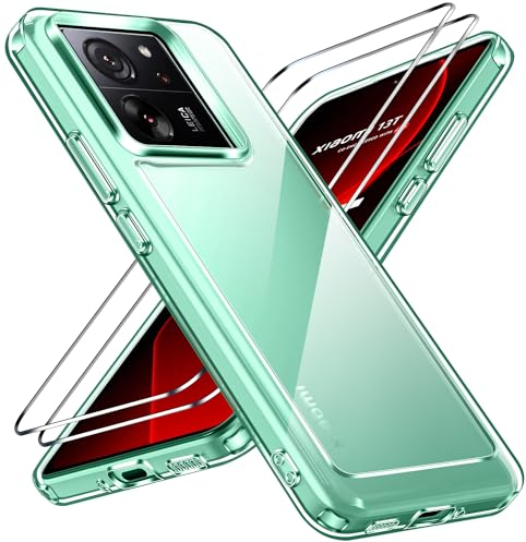ivoler Nie Vergilbung Klar Hülle für Xiaomi 13T / Xiaomi 13T Pro, 1 Handyhülle mit 2 Stück Panzer Schutz Glas, [Militärischer Schutz] Stoßfest Transparent Schutzhülle Dünn Durchsichtige Case