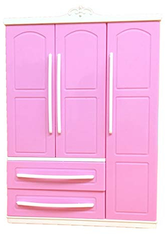 Dreitüriger Rosafarbener Moderner Kleiderschrank Für Spielset Für Barbi Möbel Kann Schuhe Kleidung Accessoires Mit Dressing Mädchenspielzeug Garn Zum Häkeln Unterbringen
