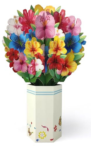 scicent Geschenk 40 Geburtstag Frau Pop-Up Blumenkarte 3D Geschenkkarte zum Geburtstag Grußkarte Farbenfroher Blumenkorb Muttertag Karte - 20545