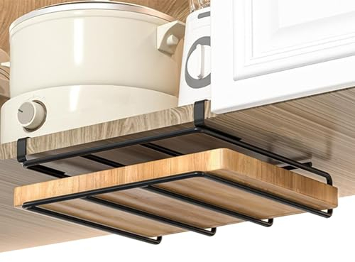 Generico Supporto per tagliere sotto il mobile, porta taglieri sotto il mobile | Supporto per tagliere sotto il mobile | Organizer multiuso per taglieri con gancio per utensili da cucina