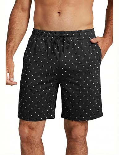 Demegimi Herren Schlafanzughose Kurz Schlafhose Sommer Pyjamahose Baumwolle Schlafshorts Shorty Freizeithose mit Anker Palmen Druck