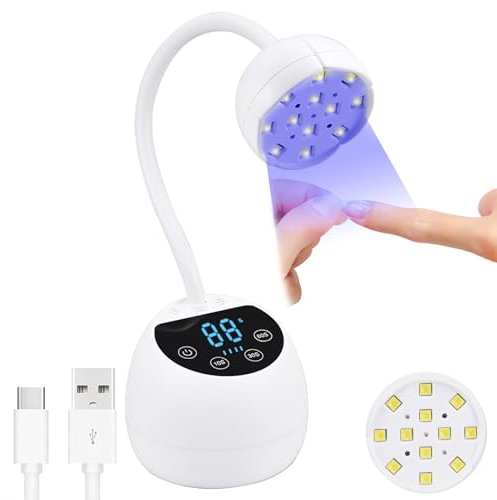 PHAIN Mini U V LED Nail Lamp with 3 Timers and LCD Display,36W Cordless Flash Cure Gel x Nail Lamp, Auto Sensor Gooseneck Portable USB Gel Nail Dryer U V Light for Home DIY