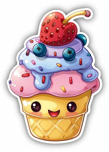 Samunshi® Süßer Kawaii Eisbecher Sticker Anime Candy Autoaufkleber für Motorrad Fahrrad Roller oder Auto Sticker Fahrrad Mtb Mountainbike Rennrad Comic Cartoon Retro Aufkleber 7x10cm