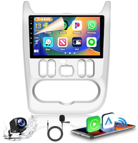 Hikity 2+64GB Android 15 Radio Coche para Renault Logan 1 Sandero 2009-2015 Largus Dacia Duster CarPlay Android Auto Inalámbrico Bluetooth Manos Libres Auto Radio con 9 Pantalla Táctil WiFi GPS