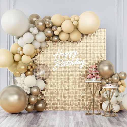 Kate Schimmernde Wand Hintergrund Champagner Gold Quadratisch Pailletten Glitzer Foto Hintergrund Paneel Dekoration für Geburtstag Party Hochzeit Jahrestag 30×30 cm (24 STK.)