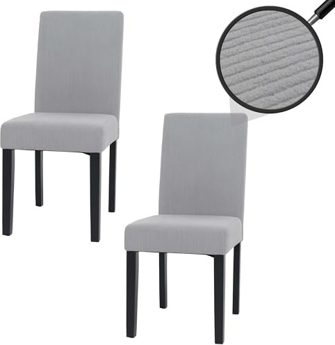 Mendler 2er-Set Esszimmerstuhl Littau, Stuhl Küchenstuhl Hochlehner, Stoff/Textil Cord Holz - hellgrau, dunkle Beine
