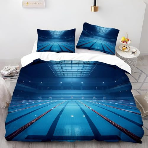 Funda Nordica Cama 90 Piscina, Suave Transpirable Microfibra Ropa de Cama Piscina Funda Edredon 150x220 cm, 2 x Funda de Almohada 50x75 cm, 3D Funda de Edredón q3432