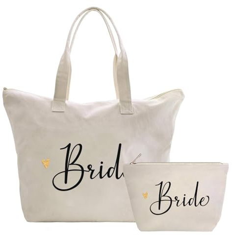 CARAKNOTS Lot de 2 sacs fourre-tout en toile de coton pour enterrement de vie de jeune fille, cadeau de mariage, fiançailles, fête prénuptiale, cadeau pour future mariée, voyage, sac de plage