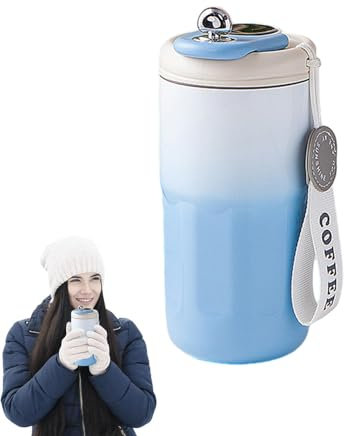 Botella de agua inteligente, control de temperatura de la botella de agua - Botella de agua con indicador de temperatura - Botella de agua con filtro incorporado con base de goma de 420 ml, termo para
