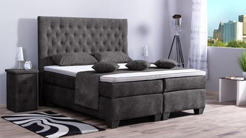 Boxspringbett Vila 240x220, DS-Dunkel Grau, 7-Zohnen Taschenfederkernmatratze, Ergoflex - Inklusive Aufbau - Deutscher Hersteller