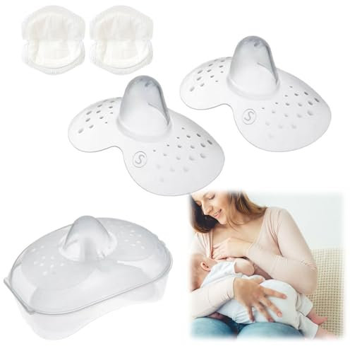 Stillhütchen Brusthütchen Silikon-Nippelschutz 2 PCS Silikon Brustwarzenschutz mit Aufbewahrungsbox 2PCS Einweg-Stilleinlagen für Stillende Mütter mit umgedrehten und Schmerzenden Brustwarzen (S)