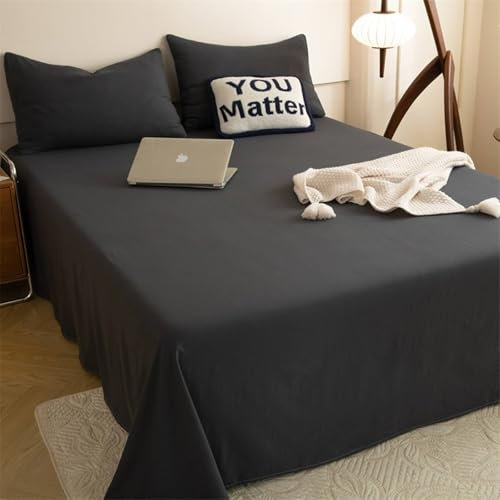 Grewod Bettlaken 230x250cm mit 2 Kissenbezügen, Polyester Baumwolle Betttuch Dunkelgrau Einfarbig Leintuch