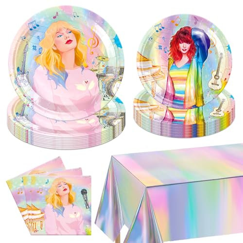 Music Singer Party Decorations, 20 Plates, 20 Napkins and 1 Tablecover, Music Theme Party Supplies for Girls Boys Fans Birthday Party Decorations
