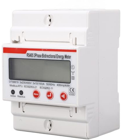 DIN Rail Power Meter, 3 Phase 4 Wires Voltmeter Ammeter Frequency Power Meter with Modbus RS485 for Solar Energy and Battery Storage