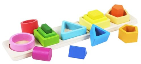 KOMBIUDA Sicheres Holzspielzeug Für Jungen Und Mädchen Geometrische Blöcke Turm Sortieren Stapeln Für Kleinkinder