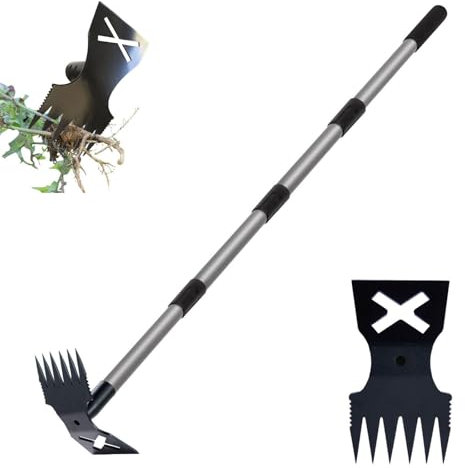 Gartenhacke, 152,4 cm, langer Griff zum Jäten, 2-in-1-Hand-Unkrautrechen und Action-Hacke für Gartenarbeit, robustes Unkrautentferner-Werkzeug für Gartenarbeit, Pflanzen