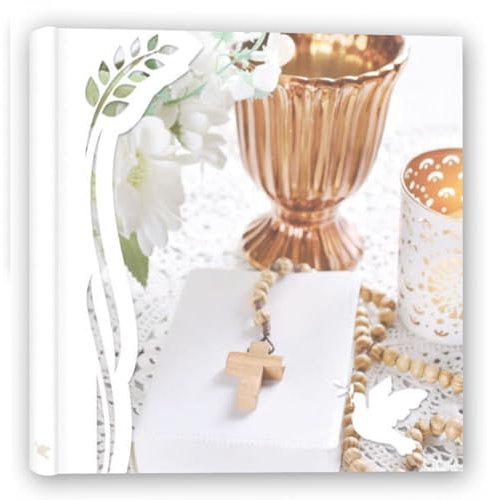 Album photo Communion 31 x 31 de 20 pages libres et photos à coller | Album photo première communion Communion de 20 pages et papier de soie (calice et croix sur message)