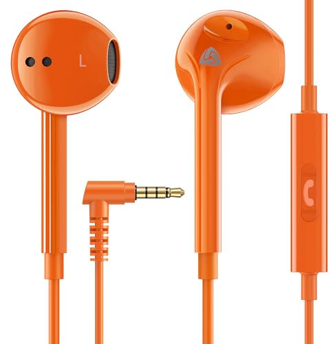 LUDOS ZENITH Auricolari In-Ear Cuffie, Cuffiette con Filo e Microfono, 2 Anni di Garanzia, Cuffie Isolamento Acustico, Cuffiette Cellulare, Jack 3,5 mm per iPhone, Apple, Samsung, Huawei - Arancione