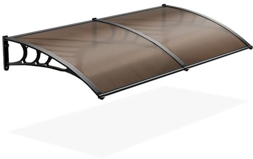 Warmiehomy Curved Door Canopy, Front Door Canopy Outdoor Waterproof, Porch Rain Canopy Awning for Window, Roof Cover, Patio, UV Protection, Brown, 190x100 cm