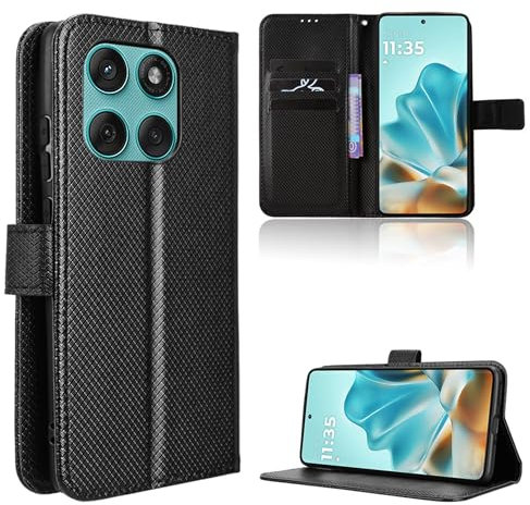 Rojeuinn Cover per Motorola Edge 60 / Edge 60 Fusion 5G custodie,Premium Portafoglio Magnetica Flip Case,Custodia con fibra di carbonio-Nero