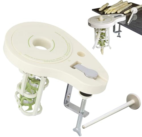 Spargelschäler mit 6 Edelstahl Präzisionsklingen, ABS Schraubzwinge und Stößel, Manuelleler Schäler für Spargel, Weiß