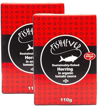 Fish 4 Ever | Herring In Organic Tomato Sauce - Sustainably Fished. Tin Canned Food Rich In Omega-3. Great Used On Bread Or With Eggs |110g (Pack of 2)