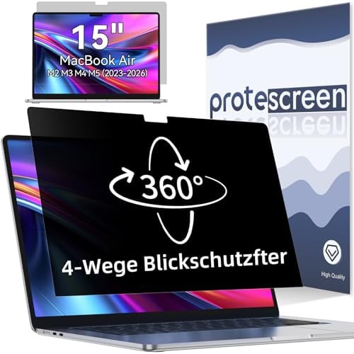 Protescreen 360° Blickschutzfilter für MacBook Air 15 Zoll 2021-2026 | M2 M3 M4 M5, Anti Blendschutz Blaulicht Mac 4 Wege Sichtschutzfilter, Laptop Screen Protector Sichtschutz Blickschutzfolie