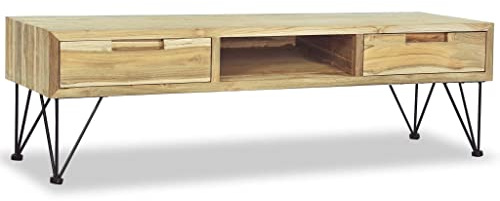 WRJENFSC TV Schrank Lowboard aus recyceltem Massivholz Teak 120x35x35 cm Kolonialstil mit Schubladen für Wohnzimmer TV Möbel