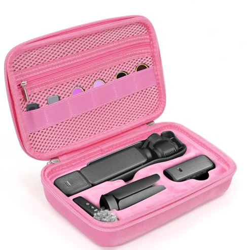 XiflLife Schutzhülle für DJI Osmo Pocket 3, Rosa | EVA-Hartschale, wasserdicht, verstellbarer Trageriemen + 2 Displayschutzfolien + Mini-Stativ, stoßfest
