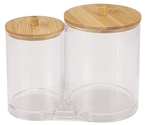 Sirxlevcy Cotton Swab Pads Holder with Bamboo Lids, Acrylic Qtip Holder Ball Dispenser Cotton Round Pad