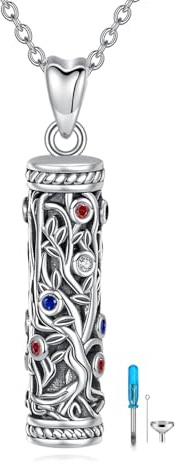 KZX Tree of Life Urn Necklaces for Ashes 925 Sterling Silver Cylinder Vial Urn Pendant Tree of Life Memory Jewellery Gifts for Women Men