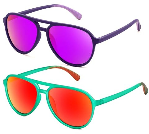 FEISEDY 2 Paare Retro 70er Sonnenbrille Polarisiert 80er Brille B0324