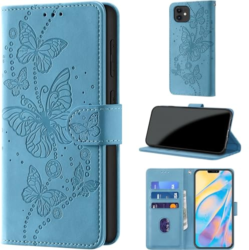 for iPhone 12 / iPhone 12 Pro Wallet Case Flip, Light Blue | RFID Blocking, 3 Card Holder Stand, Shockproof TPU Shell, PU Leather Magnetic Closure