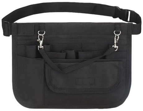Multi-Purpose Tool Roll Bag with Adjustable Waist Strap, Canvas Hardware Organizer Belt for Wrenches, Screwdrivers, Pliers, Drill Bits, Sockets - Blue/Black/Grey/Purple, 26 x 21 cm