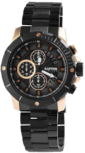 Raptor Damen Armbanduhr Analog in Schwarz, Gesamtlänge 23.5 cm, Edelstahlarmband – 3 ATM