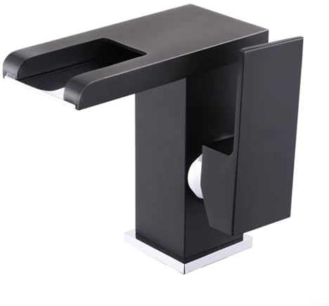 Kivivaka Robinet mitigeur de lavabo de salle de bain avec bec cascade, LED changeant de couleur en fonction de la température, robinet à poignée unique pour évier (noir)