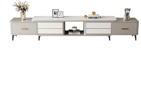 Meuble TV Table Basse en Ardoise, Combinaison de Meuble TV Moderne Simple, Sol Bois Massif, rétractable Console