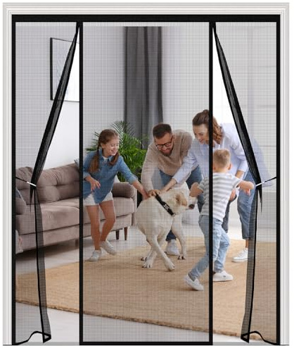 Zanzariera Magnetica per Porta Finestra,Tenda Anti Insetti,Apertura Laterale Reversibile con Ganci, Rete Fine Chiusura Automatica, Montaggio Senza Fori,per Porte Scorrevoli Balcone,210x205cm,Nero