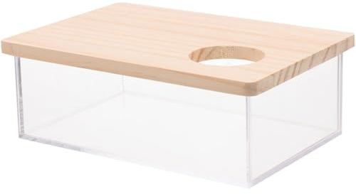 SWETRACE Hamster Sandbadbehälter aus Acryl und Holz Transparent Mittelgroß Sauberes Sandbad für Chinchillas und Kleintiere im Käfig Platzierbar