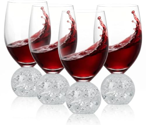 Red Wine Glasses, Stemless Crystal Glasses 4 sets, 480ml Glass Burgundy Cup | for Parties, Wedding, Christmas, Reusable Bar Glassware