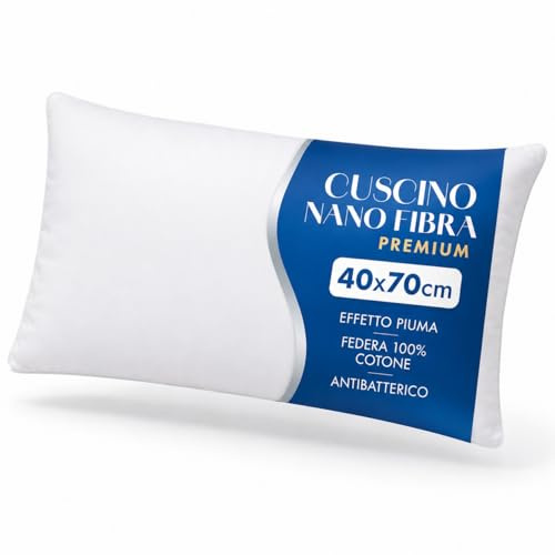 Tykethros Cuscino Letto 40x70 cm in Nanofibra Ultrafine Effetto Piuma, Guanciale Morbido per Dormire in Cotone Naturale, Cuscino da Letto Antiacaro, Ergonomico e Traspirante Lavabile, Bianco