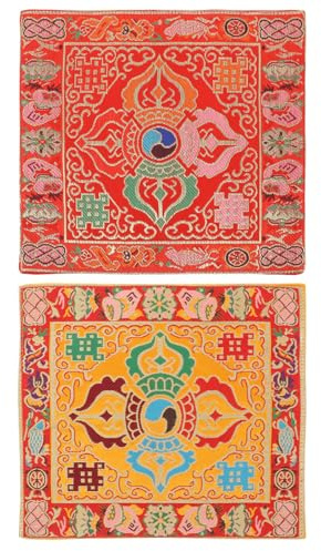 Klangschalen Plattform Doppellagig 2 Stück Weihnachten Feier | Brocade Silk Cloth, Traditionelle Stickmuster, Stabile Basis, für Klangtherapie, Büro und Geschenkidee