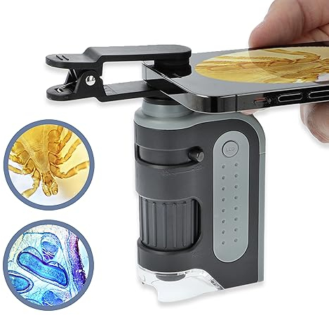 Carson MicroBrite Pro microscope de poche à LED avec adaptateur smartphone clip pour digiscopie | Jouet STEM pour enfants (MM-350)