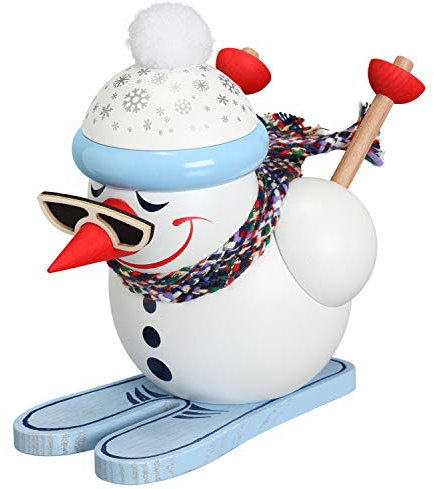 Seiffener Volkskunst | Deko Räuchermännchen | Cool-Man Räuchermann 11 cm | Schneemann | Original Erzgebirge | 19095 | Abfahrtsläufer