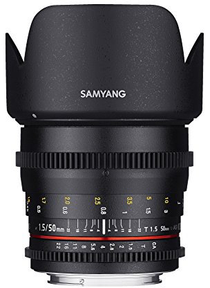 Samyang F1311106101 - Objetivo para vídeo VDSLR para Sony E (Distancia Focal Fija 50mm, Apertura T1.5-22 AS UMC, diámetro Filtro: 77mm), Negro