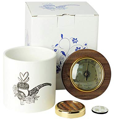 JIBILL Keramik-Tabakglas Zigarren-Luftdichter Vorratsbehälter mit Deckel schwarz Walnuss geruchsdicht für Tee, Kaffee, Bohnen, Süßigkeiten – integriertes Hygrometer und Luftbefeuchter