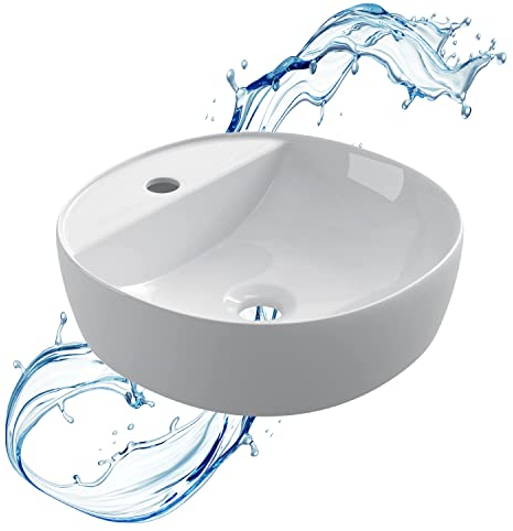 Starbath Plus - Keramik-Waschtisch - Rund - Weiß - Mit Hahnloch - Maße 40 x 40 x 12 cm - Ideal für Arbeitsplatten in Badezimmern und Toilettenmöbeln