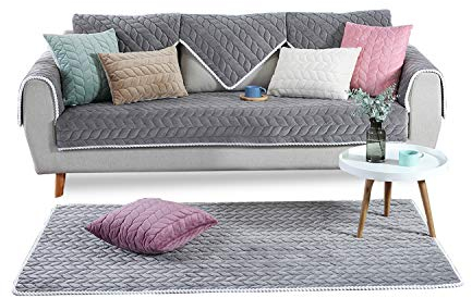 PETCUTE Sofaschutz Sofaschoner,Sofabezug Antirutsch Kratzschutz Hund Katze Sofa Überwurf,Hundedecke Ecksofa Sofa Schutzdecke Schonbezug Sofa Abdeckung Sofaüberwurf für Wohnzimmer,Grau 90 * 90cm